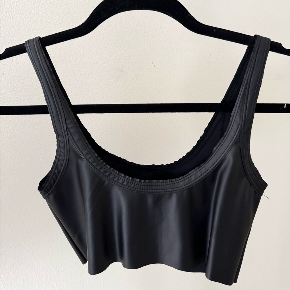 NWOT FAUX LEATHER BRA TOP.
